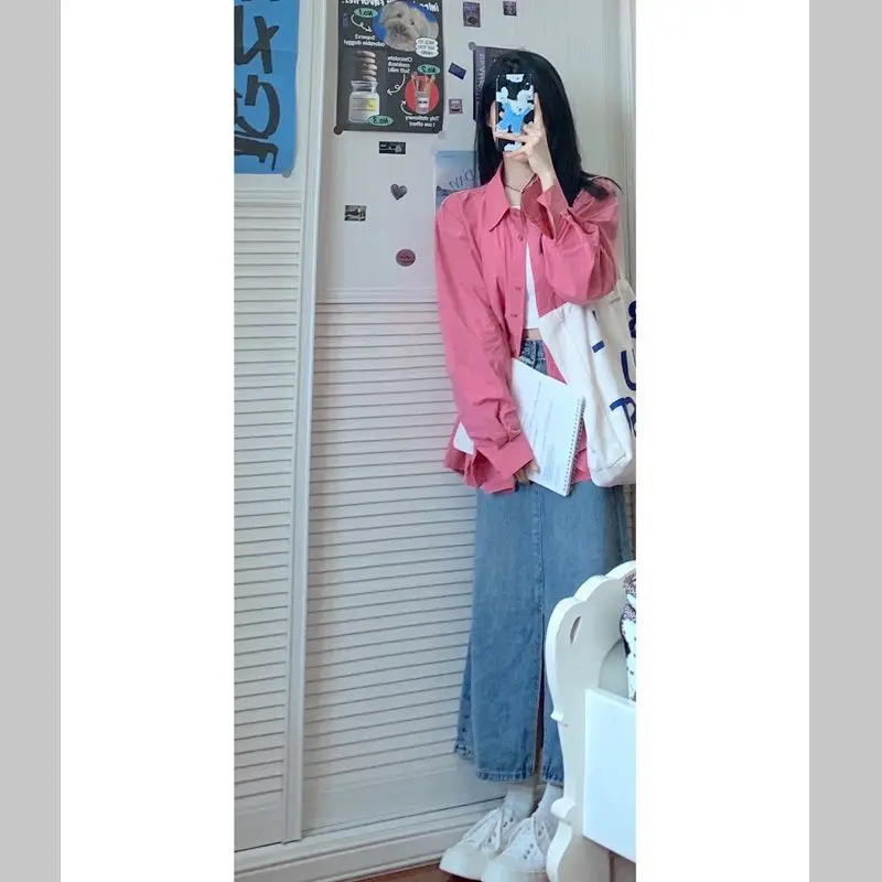 

Розовый повседневный джинсовый комплект из двух предметов: юбка и топ, дизайнерский, стройнящий, в стиле Tea System