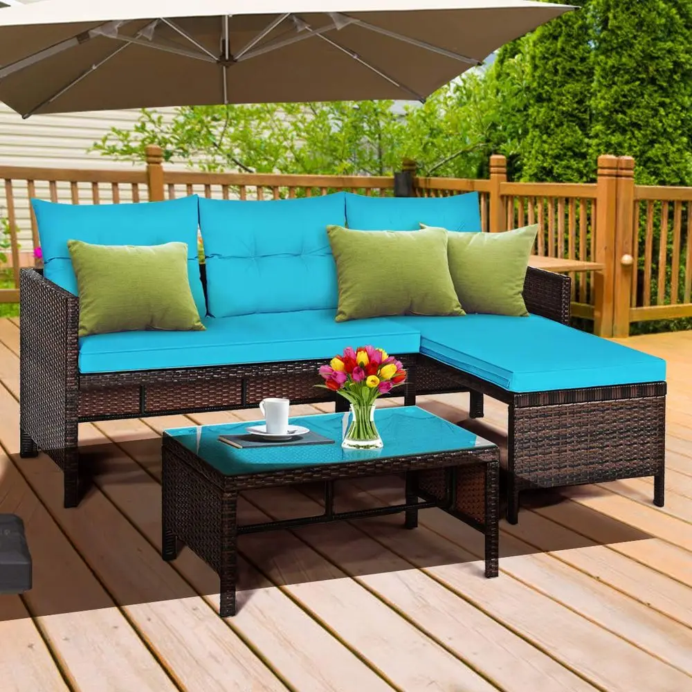 

Patio Corner Sofa Set 3 Piece, Outdoor Rattan Sofa Set, Includes Lounge Chaise, Loveseat amp Coffee Table, Patio Garden Poolsid