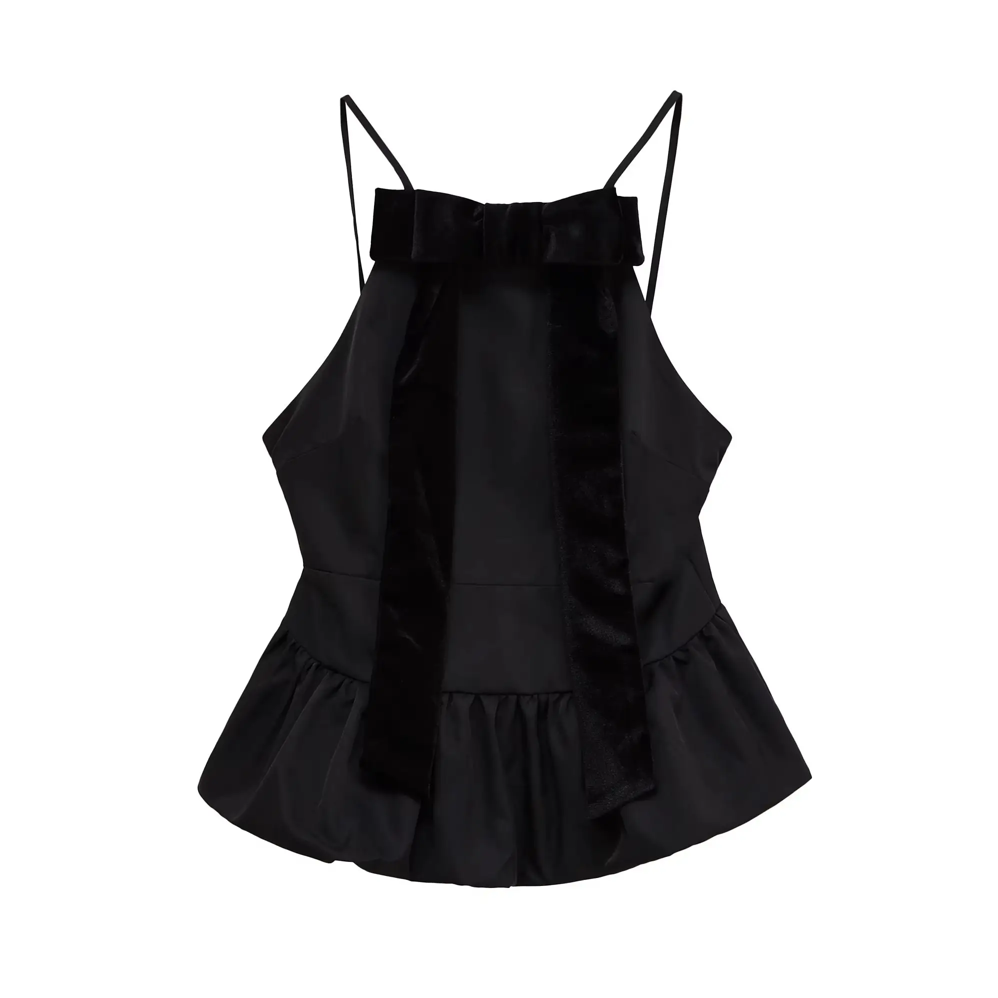 KONDALA Chic Sexy Solid Black Woman Cami Tops Streetwear Bow Y2K Club Vest Fashion 2025 Summer Backless Night Party Pleated Tops
