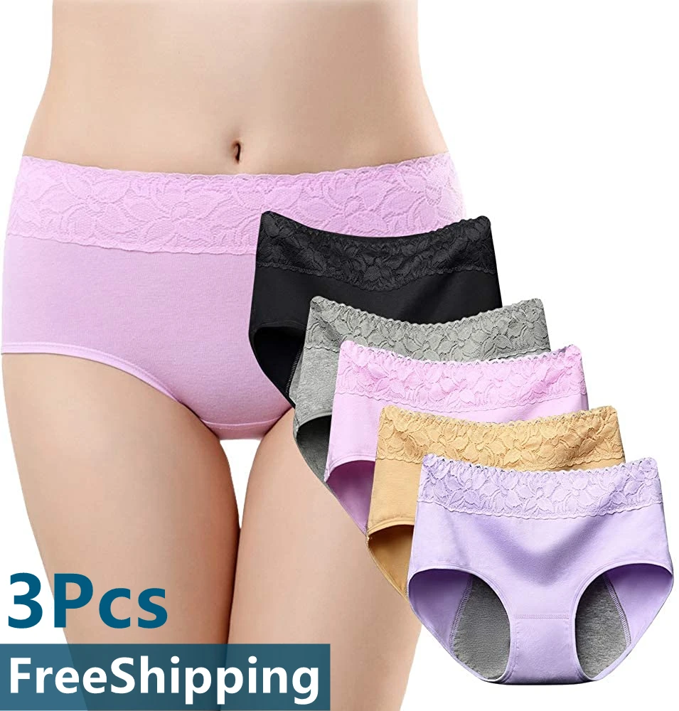 3Pcs Menstrual Period Panties Women Cotton Leak Proof Underwear Period Panties Health Seamless Female Briefs High Waist Warm