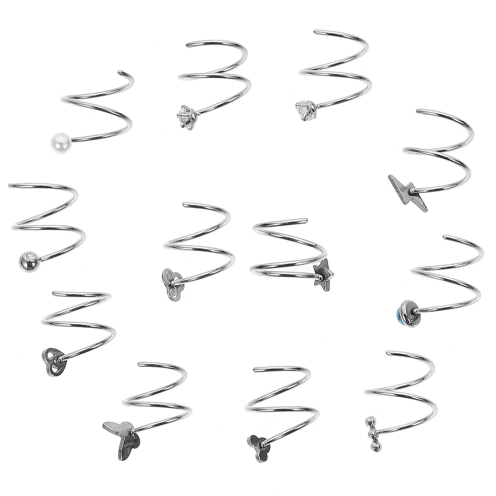 

12 Pcs Double Ring Nose Earrings Stainless Steel Hoop Spiral Adornments Trendy Jewelry Nose Piercing Decorative Accessories