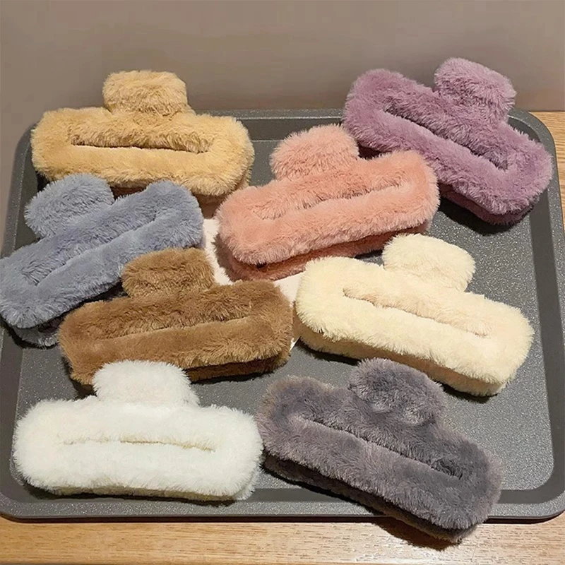 مخلب الشعر القطيفة للنساء ، دبابيس الشعر الأنيقة من الأكريليك ، مشبك شعر من الفرو الصناعي ، مشبك شعر ، غطاء رأس للفتيات ، إكسسوارات شعر ، جديد ، شتوي