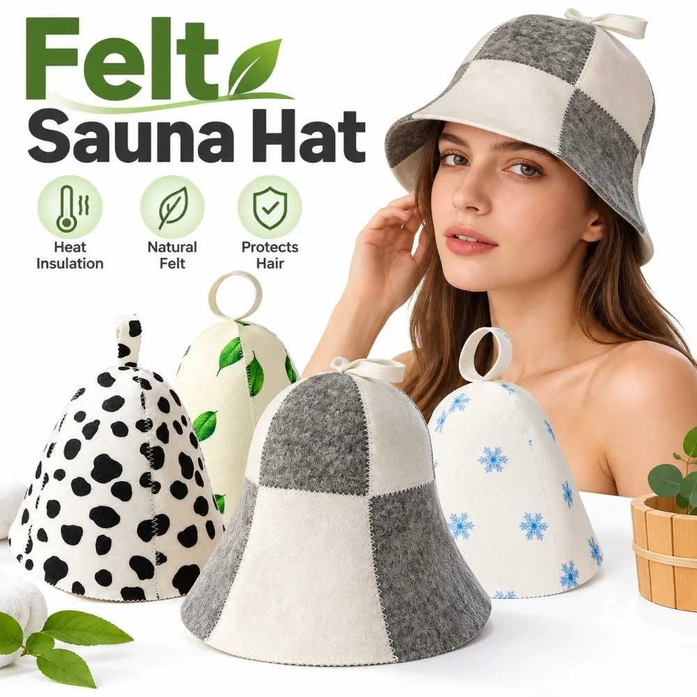 Gifts Leaf Pattern Sauna Hat Snowflake Thickened Polka Dot Sauna Cap Protective Hanging Loop Steam Room Cap Bathroom Accessories