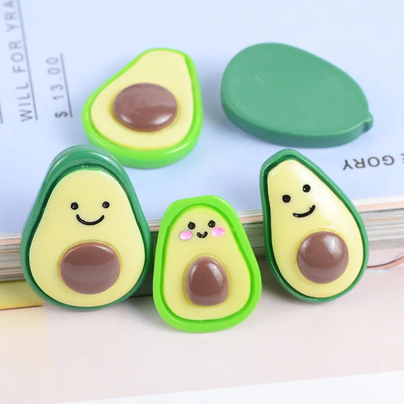 10pcs Kawaii Cartoon Resin Avocado Series Flatback Embellishment Cabochon Scrapbooking Figures Crafts Dollhouse Miniatures Charm