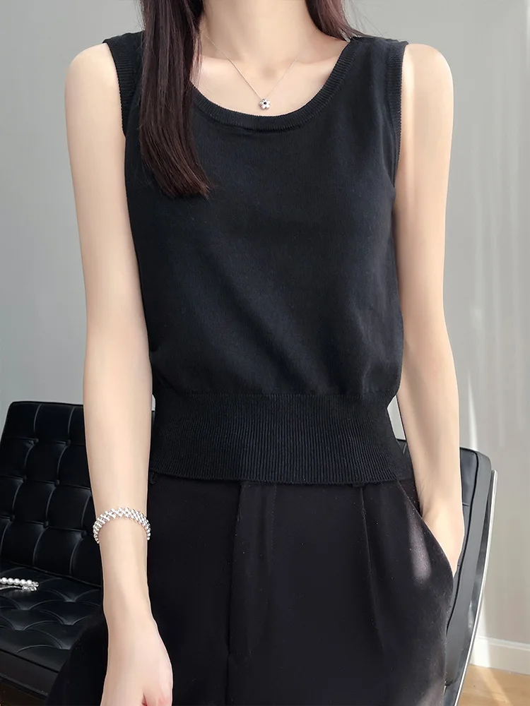 アイスシルクストラップベスト レディース 夏 ラウンドネック ゆったり ワイドショルダー ベース イート カジュアル インナー＆アウター