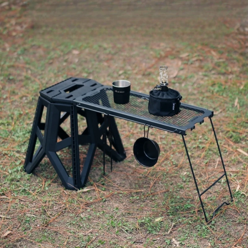 

Outdoor Folding Table Multifunctional Grid Table Stool Side Hanging Table Camping Portable Iron Shelf Portable Table New