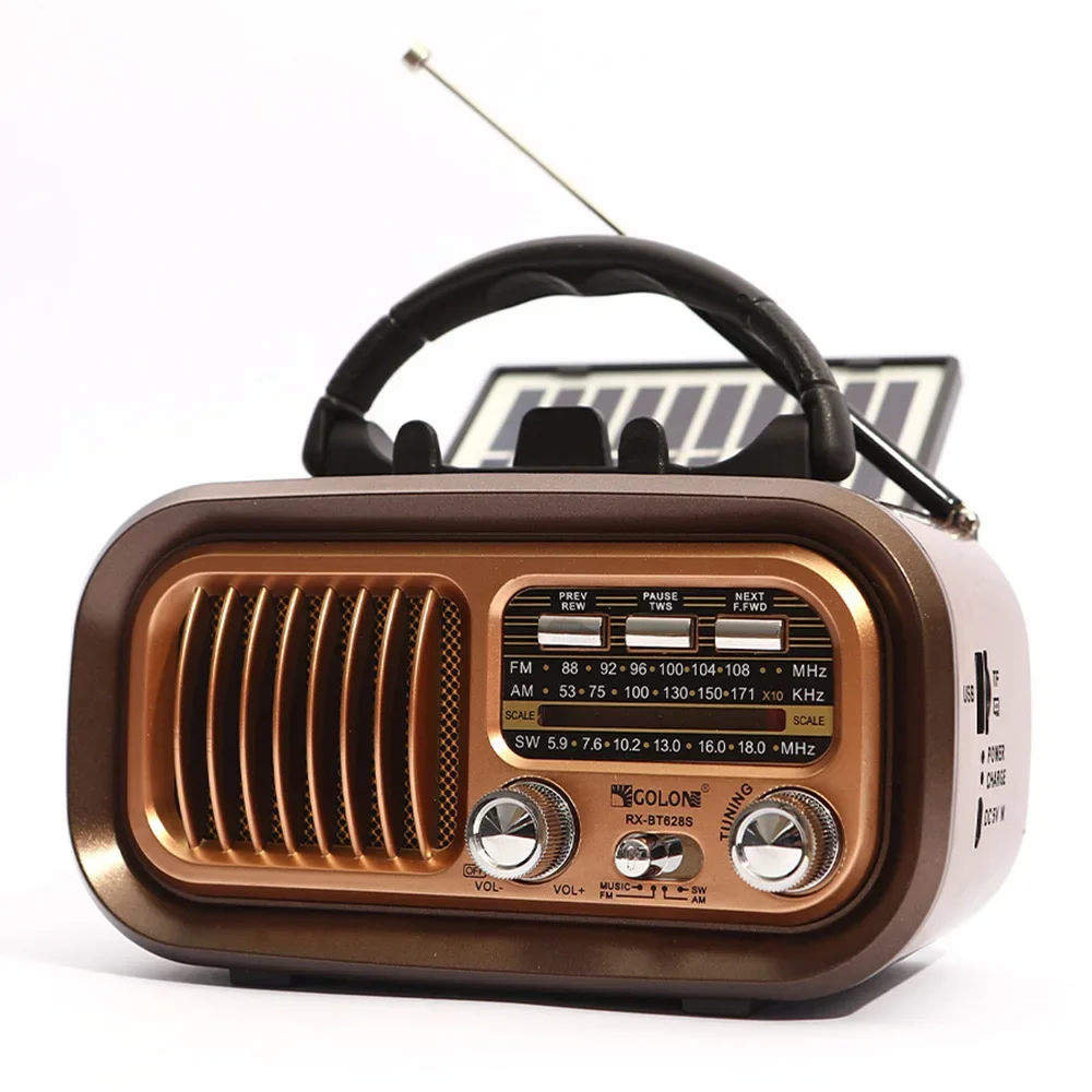 Mini Wooden Radio With Solar Panel Am Fm Sw Three Band Stereo Multi Functional Music Player Retro Portable Bluetooth Speaker