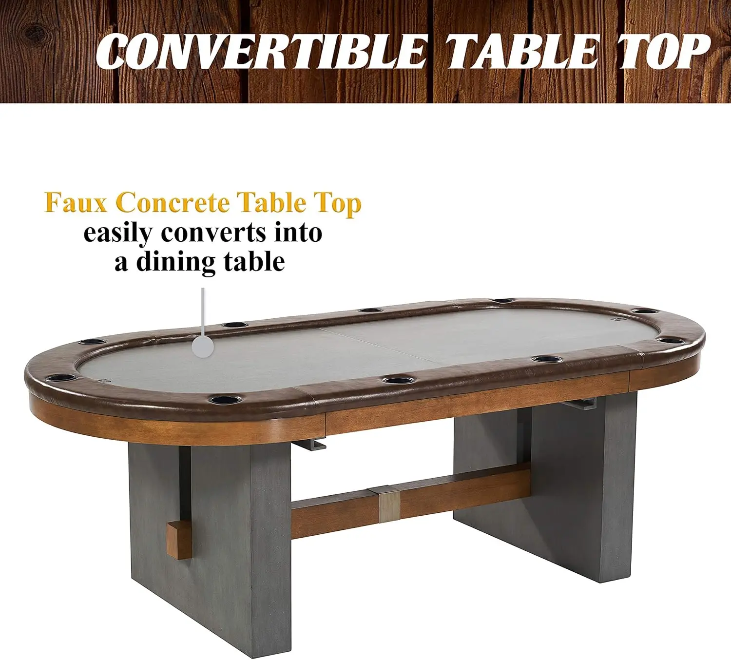 Mesa de póquer urbana 2 en 1 de 87" con tablero de mesa de comedor y Texas Holdem Playfield