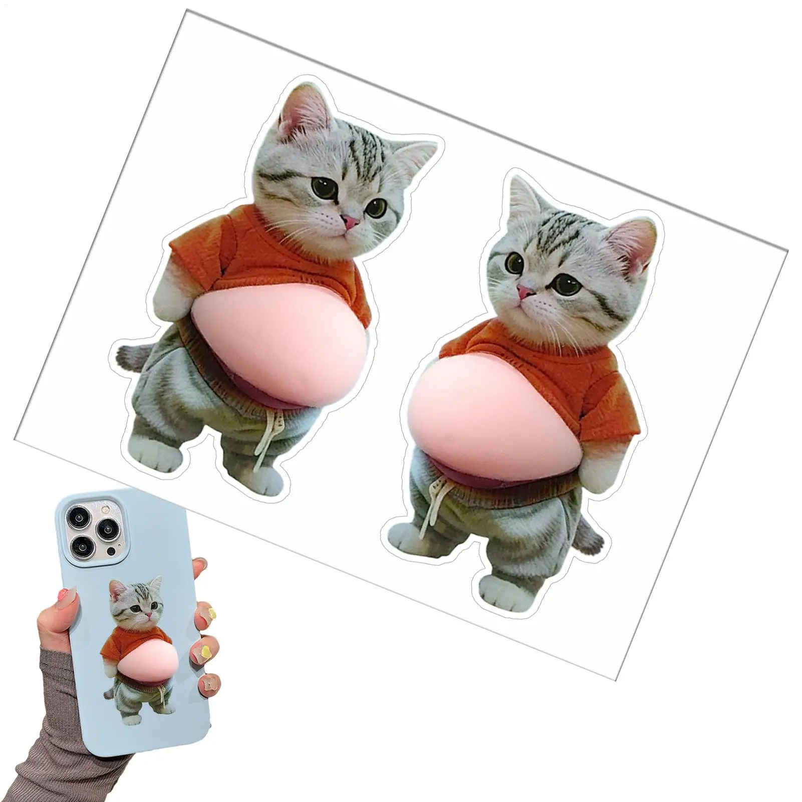 Cat Belly Sticker 3D self-adhesive Stickers Squeezeable Decoration Soft Pink Background Phone Decoration Sticker For Home Decor