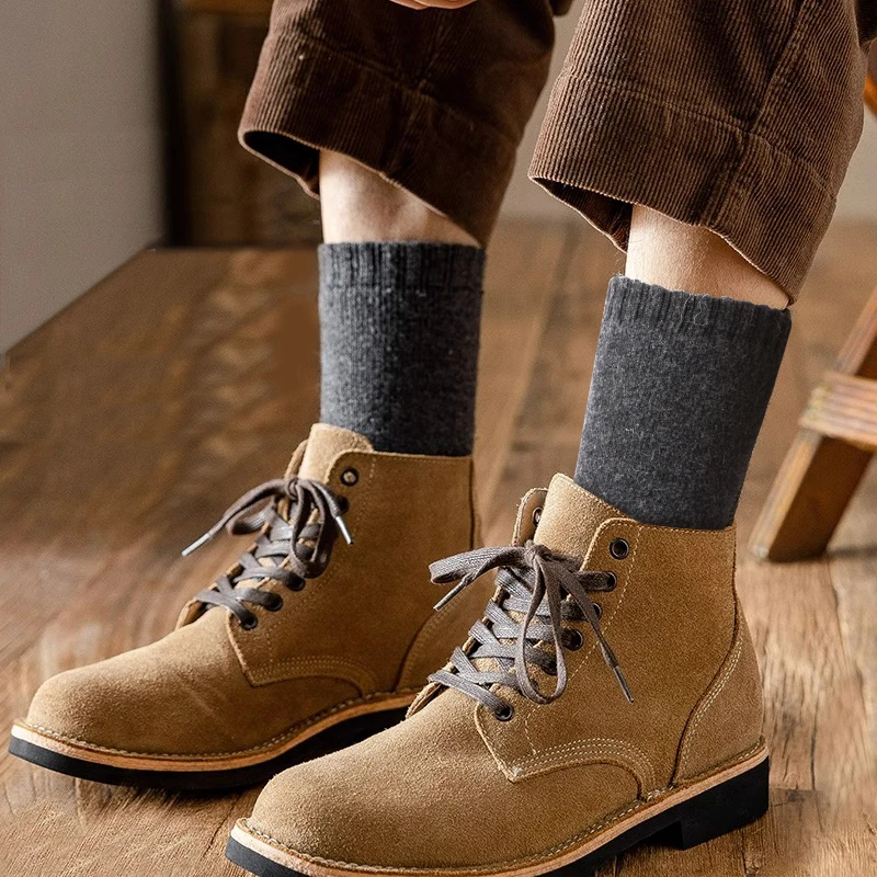 3 pares de calcetines de lana súper gruesos para hombres calcetines de lana merino contra la nieve fría calcetines de felpa calcetines de esquí de tubo medio gris negro suave