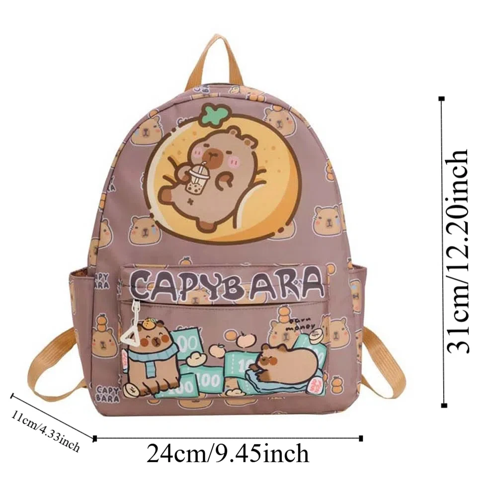 Zaino Capybara addensato Cinghie larghe in nylon Zaino per animali dei cartoni animati Borsa da scuola leggera pieghevole di grande capacità quotidiana