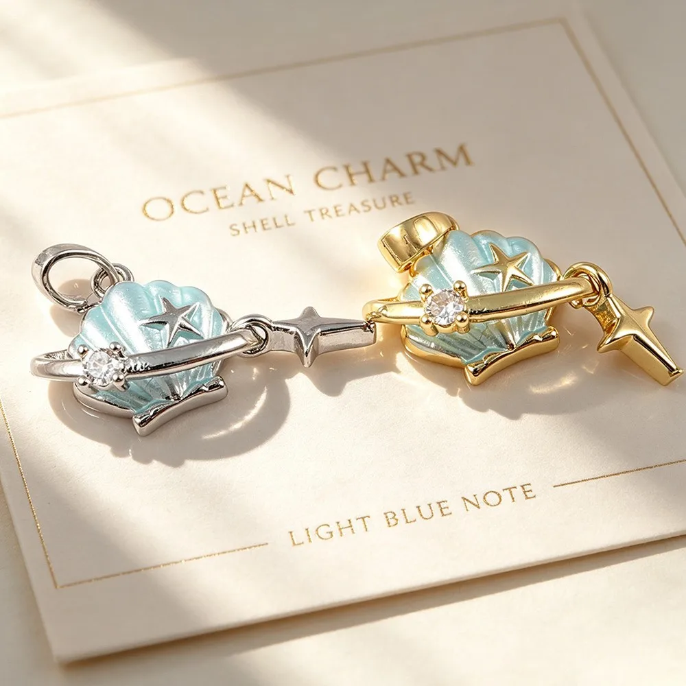 2pcs Copper Starfish Pendant in Light Blue Shell-shaped Stars DIY Bracelet Necklace Accessory Pendant Piece