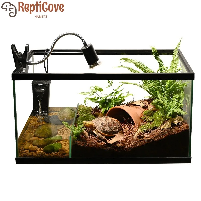 

Стеклянный террариум для черепах с ландшафтом в стиле виллы, экологическое средство обитания для полуводных черепах, просторный многоуровневый бокс для разведения