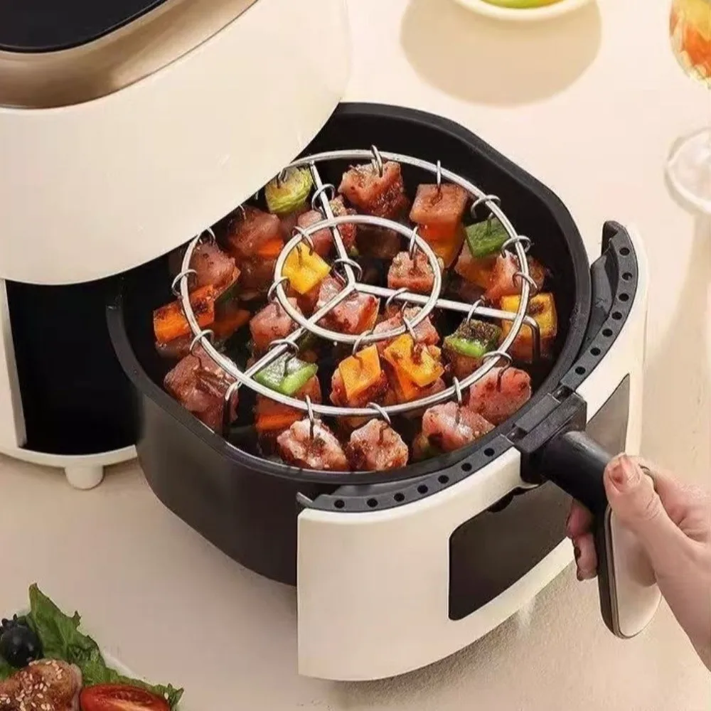 

Stainless Steel Air Fryer Skewer Stand Heat-Resistant Non-Stick Skewers Rack Rust-Proof with Roast Stick Rotating Grill Skewers