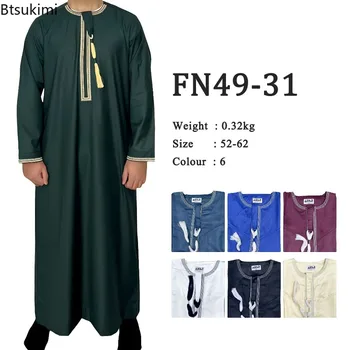 Nouveaux hommes mode musulmane Abayas Robe col rond à manche...