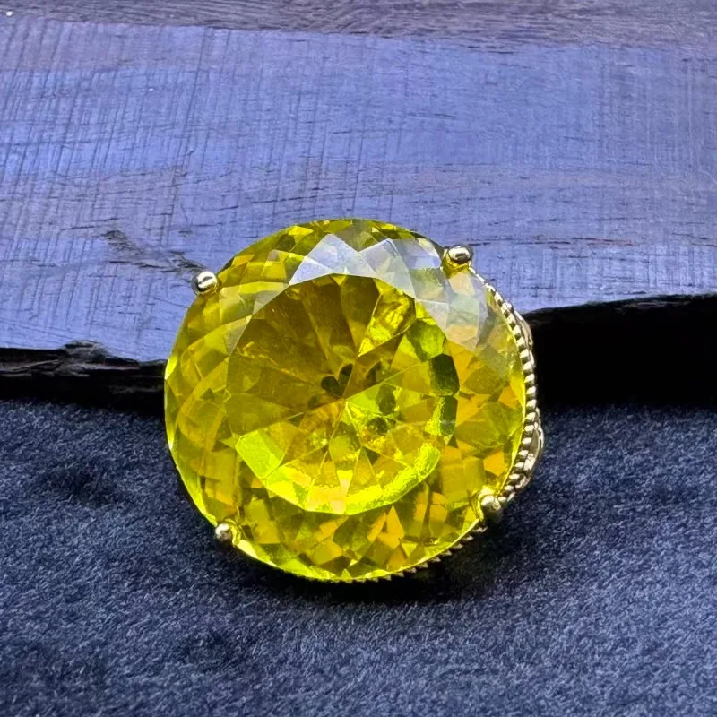 Oversized Bold 30mm Yellow Created Gem Ring, Hollow Out Design Luxury Statement Thumb Finger Jewelry