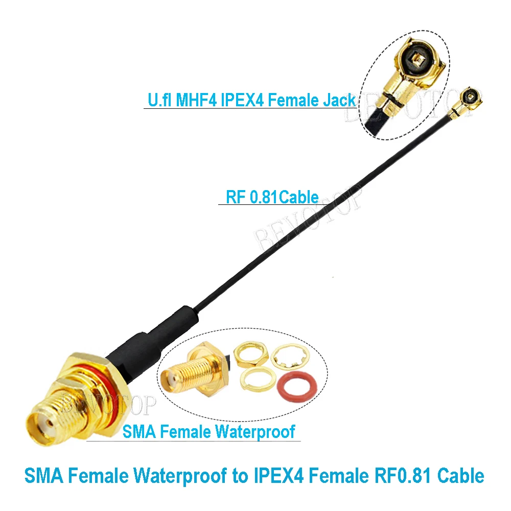 10PCS RF0.81 Cable Waterproof SMA / RP-SMA Female to MHF4 Female RF Coaxia Pigtail WIFI Antenna Extension Jumper BEVOTOP