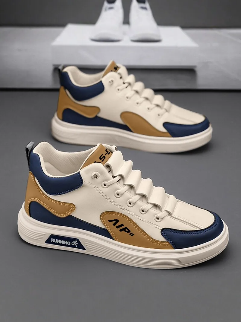 Men's High Top Shoes 2026 New Autumn Versatile Casual Sports Board Shoes Student Anti-slip Waterproof Work Leather Shoes