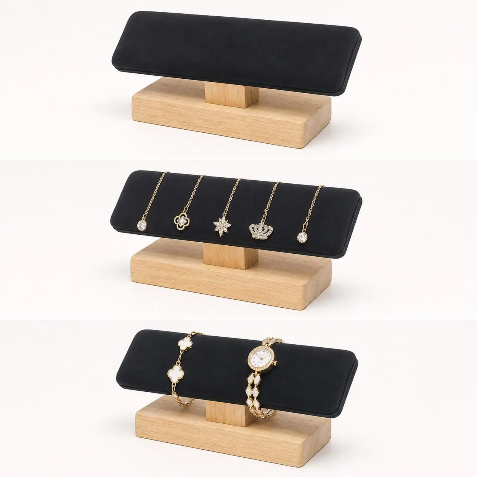 Wooden Jewelry Display Stand for Bracelets and Bangles Suede Padded Cushion Countertop Organizer for Shop Display