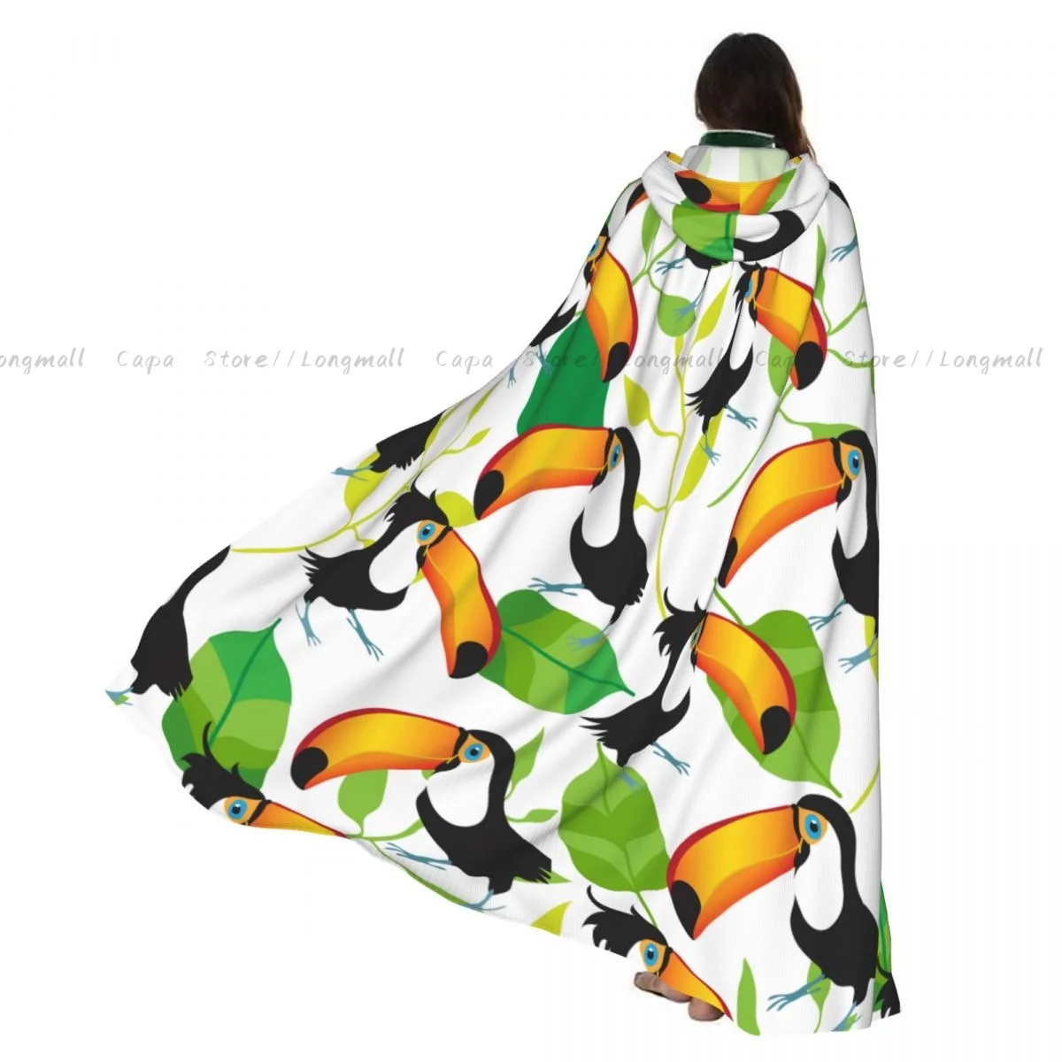 

Средневековые костюмы для косплея, летние экзотические птицы, тукан и лист, плащ с капюшоном, накидки, длинные халаты, куртки, пальто, карнавал