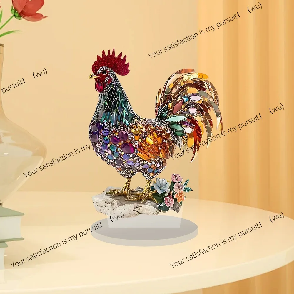 

Креативный красочный счастливый петух, животное, украшение, 2D плоское акриловое украшение для домашнего офиса, рабочего стола, украшение