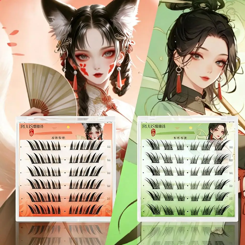 Glue-free Fox series False Eyelashes 9-14mm Segmented Supernatural Simulation Slanting Flying Fox Eyelash Extensions Makeup