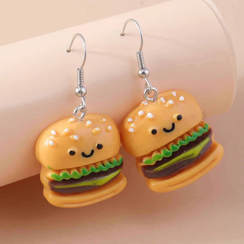 Funny Simulation Food Drop Earrings for Women Resin Biscuit Hamburger Cake Dangle Earrings Girls Party Holiday Jewelry Gifts