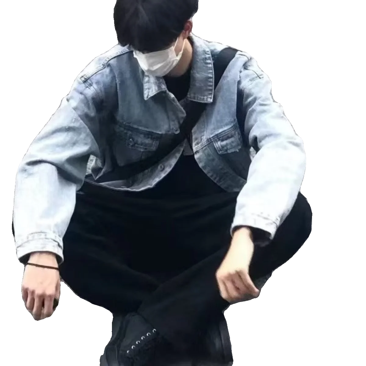 

Retro American Blue Denim Jaet Men's High Street Collar irt Jaet Spring Autumn Oversize Loose Top Youth Faion