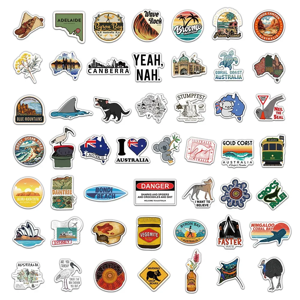 10/25/50pcs Graffiti Outdoor Travel Australia Stickers for DIY Waterproof Scrapbook Stationery Luggage Water Bottle Phone Laptop