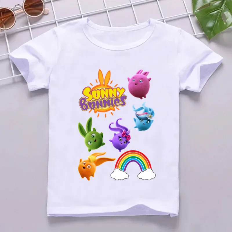 Hot Sale Cute Sunny Bunnies Print Cartoon Kids T shirt Funny Girls Summer Tops Baby Boys Clothes Children Short Sleeve T-shirt