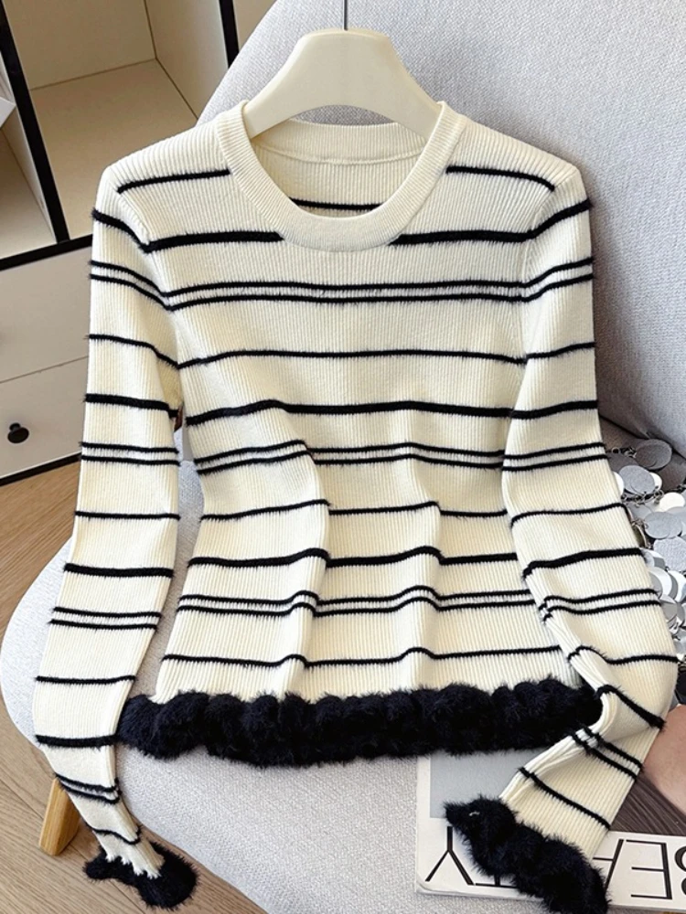

REALEFT осень-зима винтажные полосатые лоскутные женские вязаные свитера с длинными рукавами корейские пуловеры с круглым вырезом топы женские