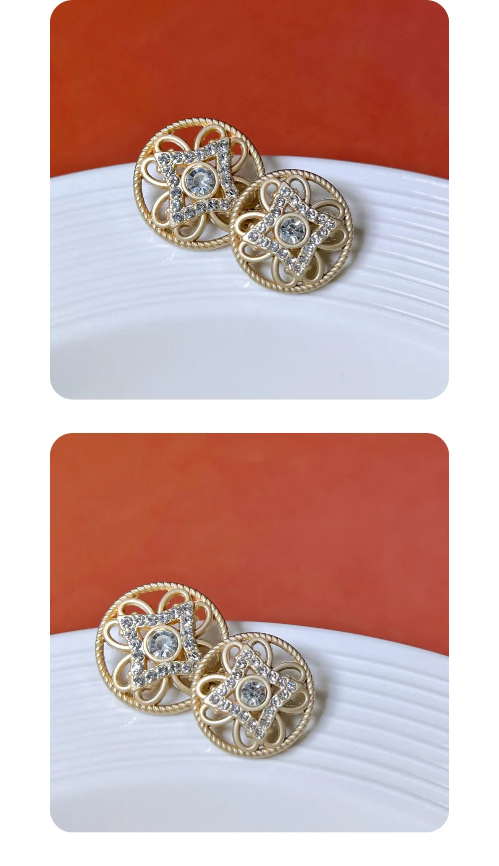 10 Stück Metallknöpfe, Kleidungszubehör, eingelegte Strass-Dekorationsknöpfe für Kleidung, DIY-Bastelbedarf, Nähzubehör, ausgehöhlter Knopf – Detail 4