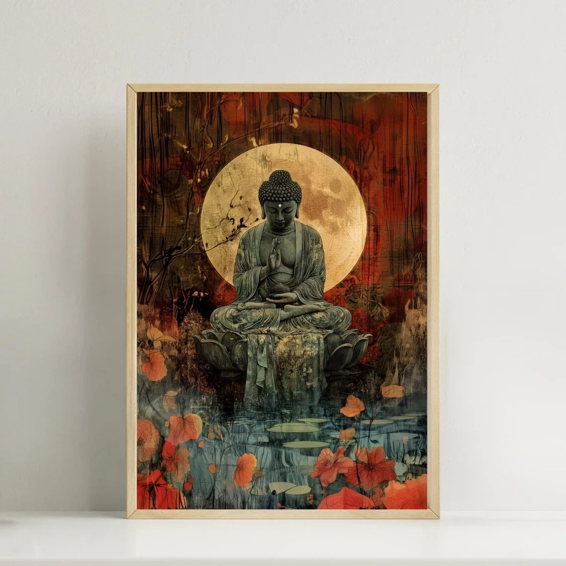 Religion Buddha Moon Oriental  Buddhism Wall Art Print Canvas Painting Poster Picture For Living Room,Bedroom Home Decor