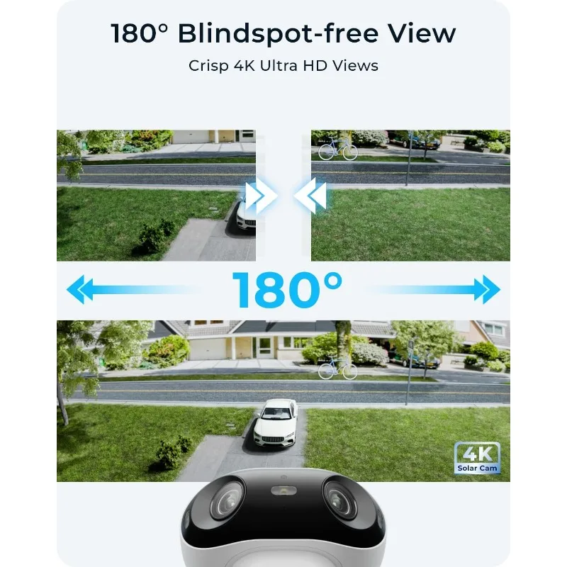 4K Solar Security Cameras Wireless Outdoor, 180° Blindspot-free View, Spotlight Color Night Vision, Dual-band Wi-Fi