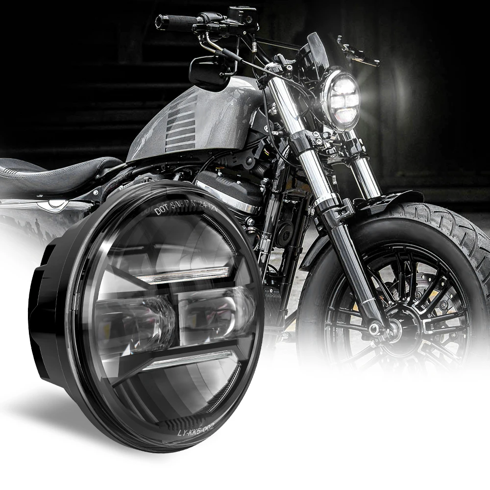 

Motorcycle Round 5.75"Inch LED Headlight For Harley Honda Shadow VT 600 700 750 1100 VTX 1300 White Drl Hi/Low 5-3/4" Headlamp