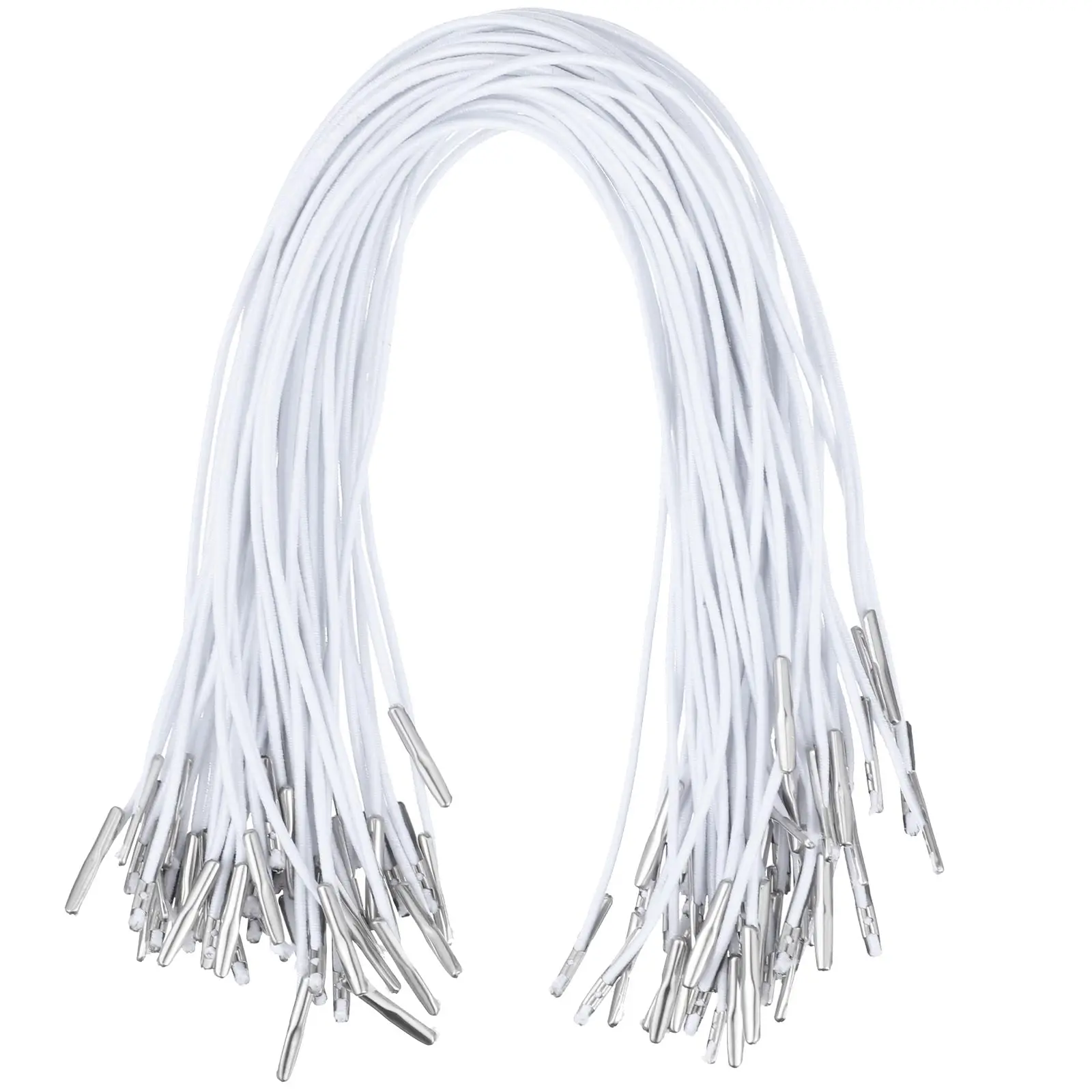 

50pcs Handmade Lanyard Notebook Eye Mask Elastic Barbed Cords 11"X0.04" Stretch Round String Metal Barbs Fastener For Crafting