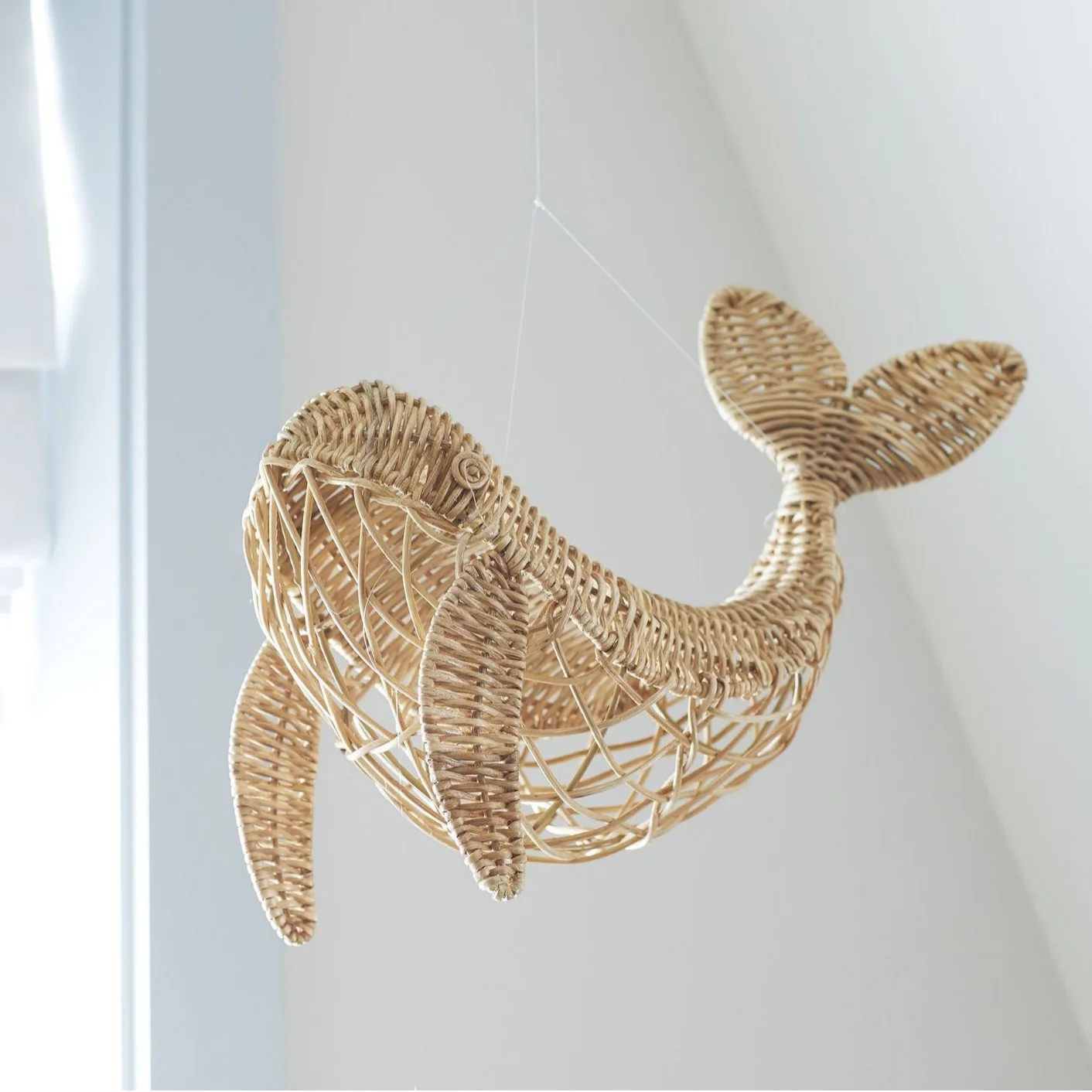 Handmade rattan whale children\'s room decoration photography props home decoration woven hanging accessories