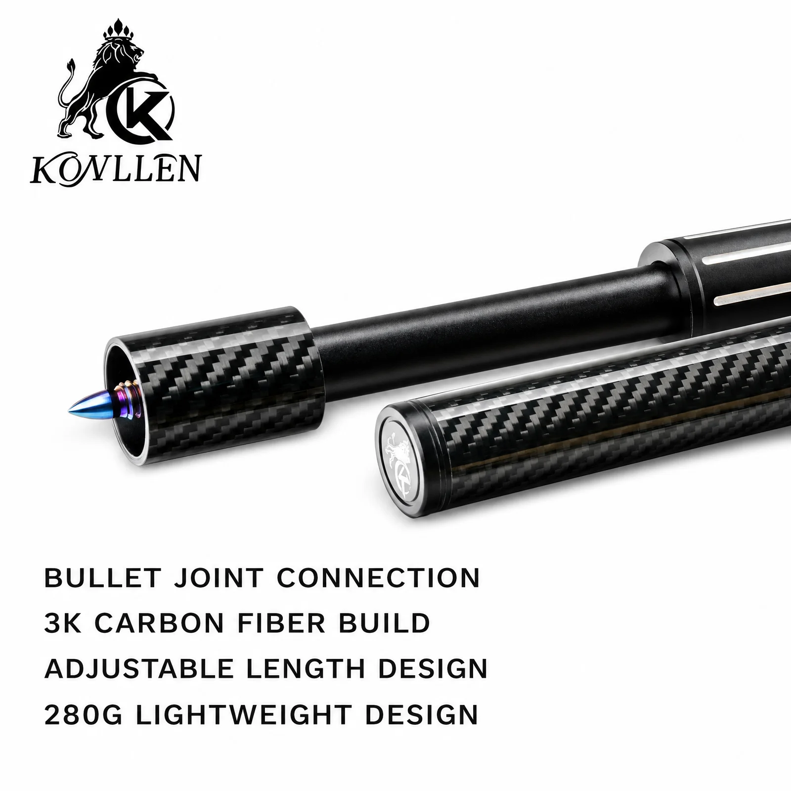 konllen-professional-3k-carbon-fiber-pool-cue-extension-threaded-bullet-joint-no-balance-shift-smooth-adjustment-billiard-tool