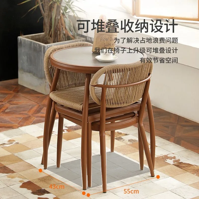 

Balcony small table and chairs, casual tea drinking, rattan chairs, three-piece outdoor rattan small apartment Chinese tea table