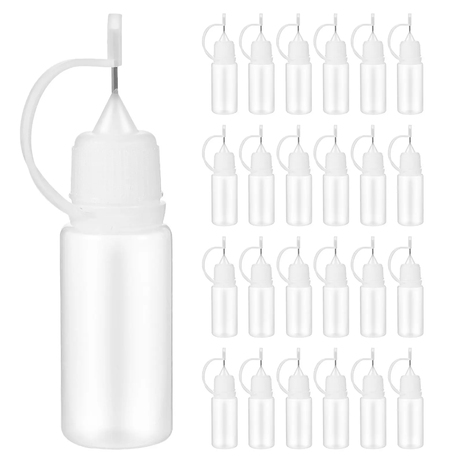 

25 многоразовых прозрачных флаконов-капельниц по 10 мл с прецизионным носиком-иглой для точного дозирования жидкости в рукоделии