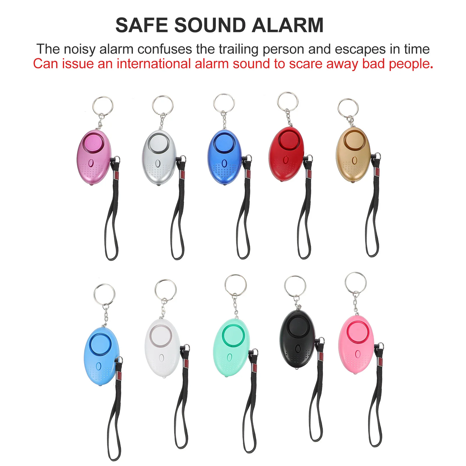 10pcs Alarm Keychain Compact Pull Pin Sound LED Light Jogging Women Emergency Travel Outdoor Security Wallet