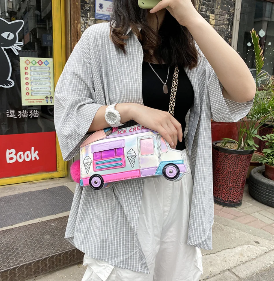 1pcs/lot Ice Cream Car Messenger Bag Laser color Shoulder Bag Women Messenger Bag Crossbody Chain Bag
