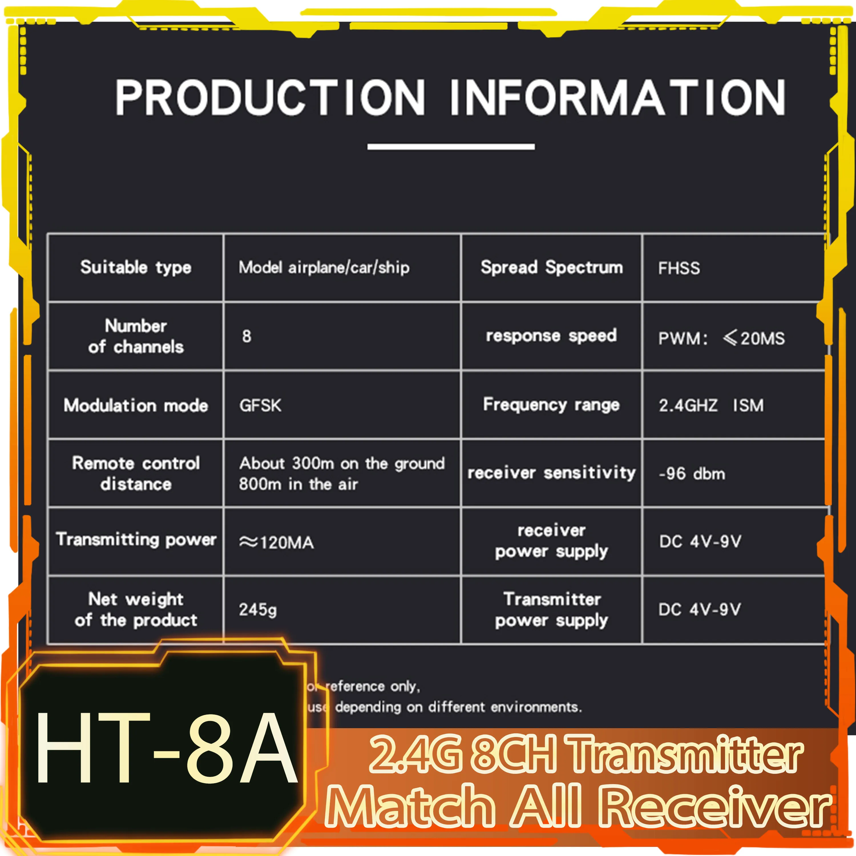 

HotRC HT-8A Transmitter HT8A 2.4G 8CH Remote Control F-08A F-10A F-06A F-01A Receiver for RC Car Plane Drone Aircraft Boat Parts