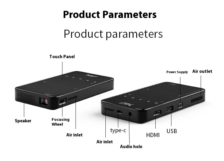 S90 Mini DLP Pocket Projector Android 1080P Full HD WIFI لـ Bluetooth IOS لـ HDMI USB للمسرح المنزلي بدقة 4K تلقائي