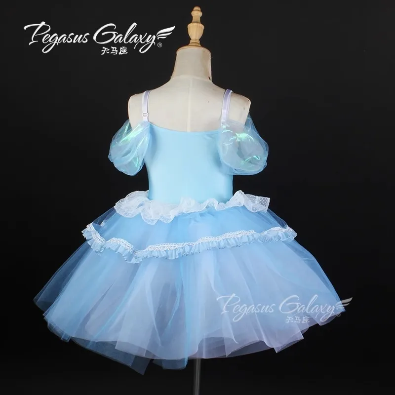 Abito tutù da balletto blu maniche a palloncino panno ricamato pizzo decorativo abito da principessa performance sul palco abbigliamento da ballo in garza