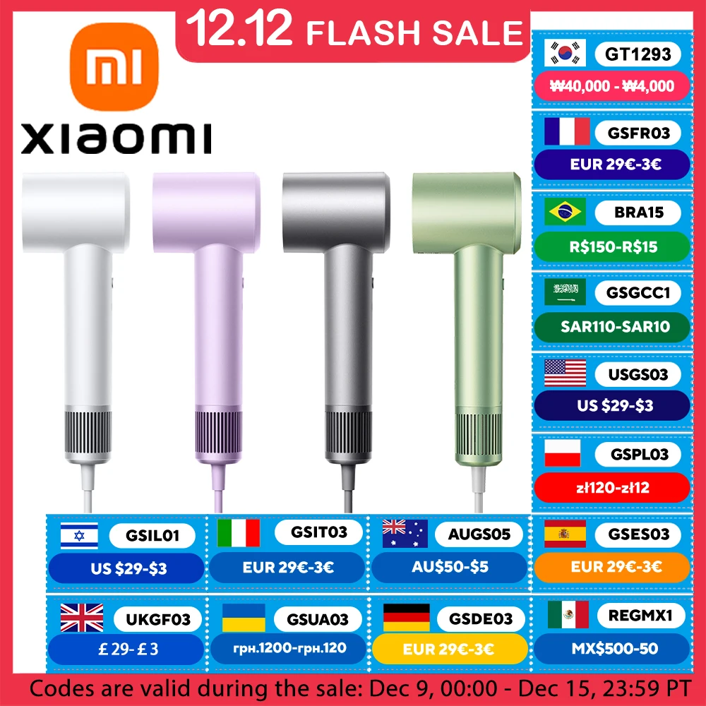 XIAOMI MIJIA Secador de cabelo de alta velocidade H501 Cuidados com os cabelos com íon negativo 110000   Rpm Dry 220V versão CN (com adaptador UE) velocidade do vento 62 m/s