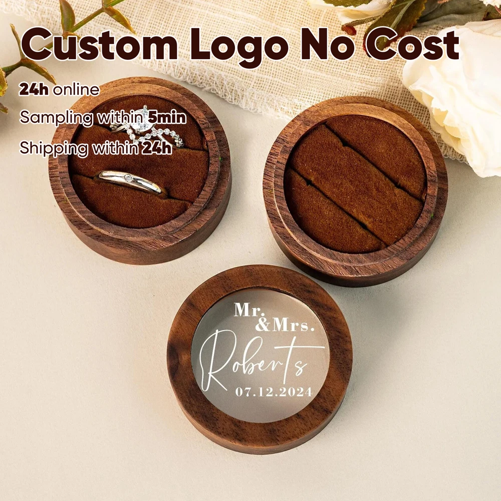 

Free Personalized Custom Wooden Wedding Ring Box With Bag Wedding Walnut Ring Box Engagement Proposal Holder Bridal Gift For Her
