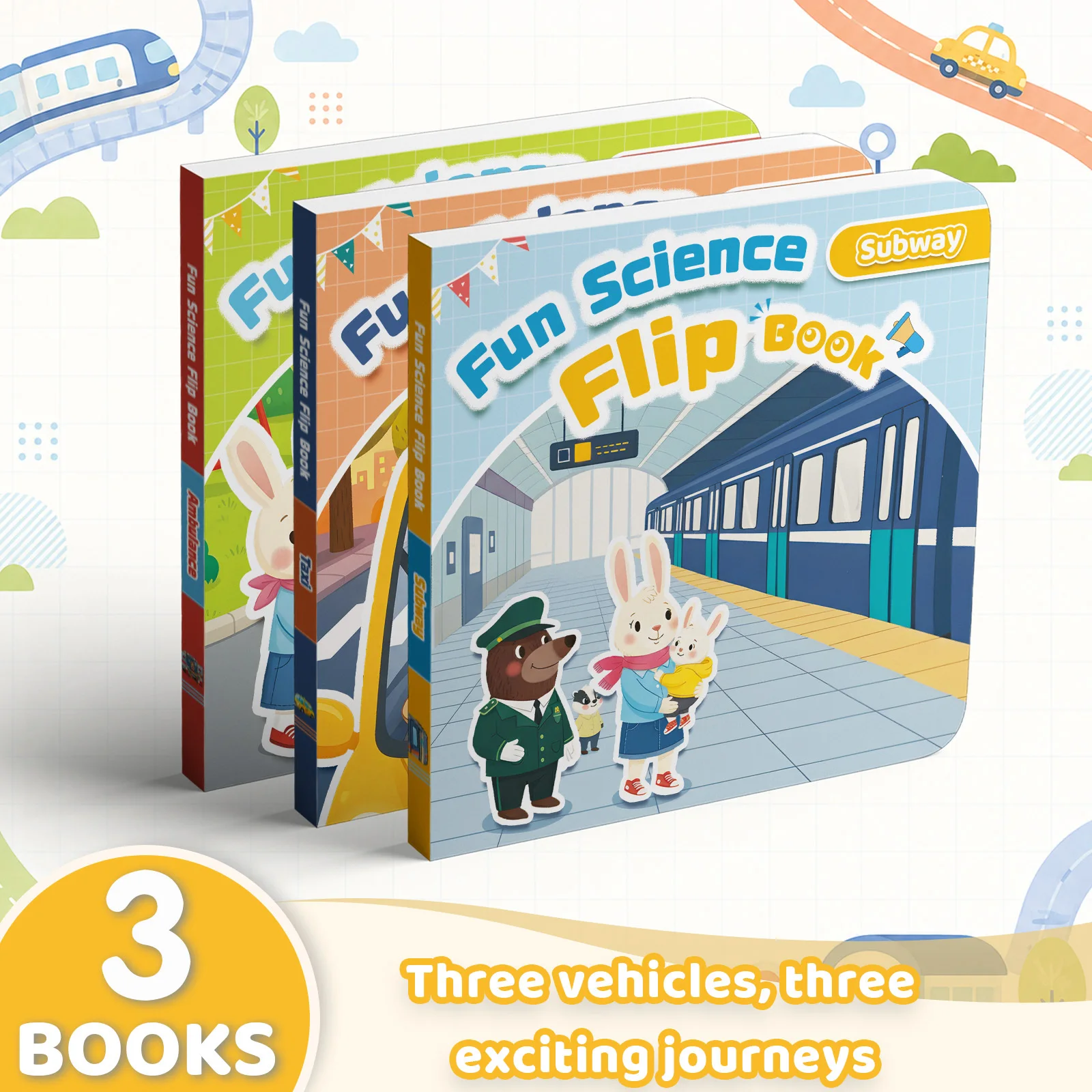 Fun Science Transportation Flip Notebooks, Ambulance, Taxi & Subway Themes, Vehicle Recognition, Public Transportation