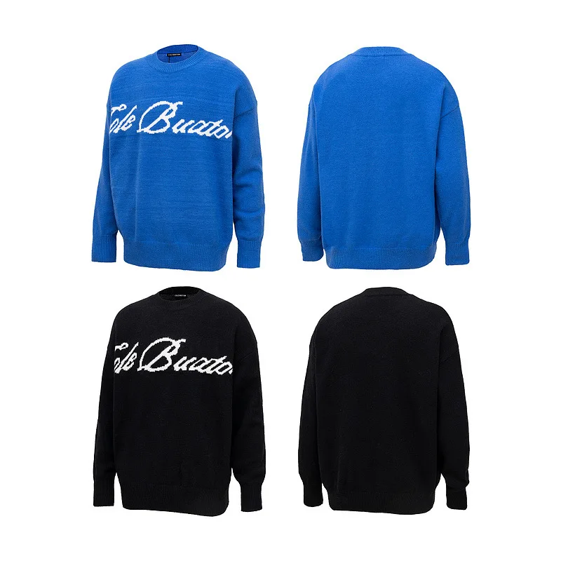 

Cole Buxton American Casual Street Sle Sweater Retro Versatile Long Sve round Ne Wool Blend Printed Knitwear for Men