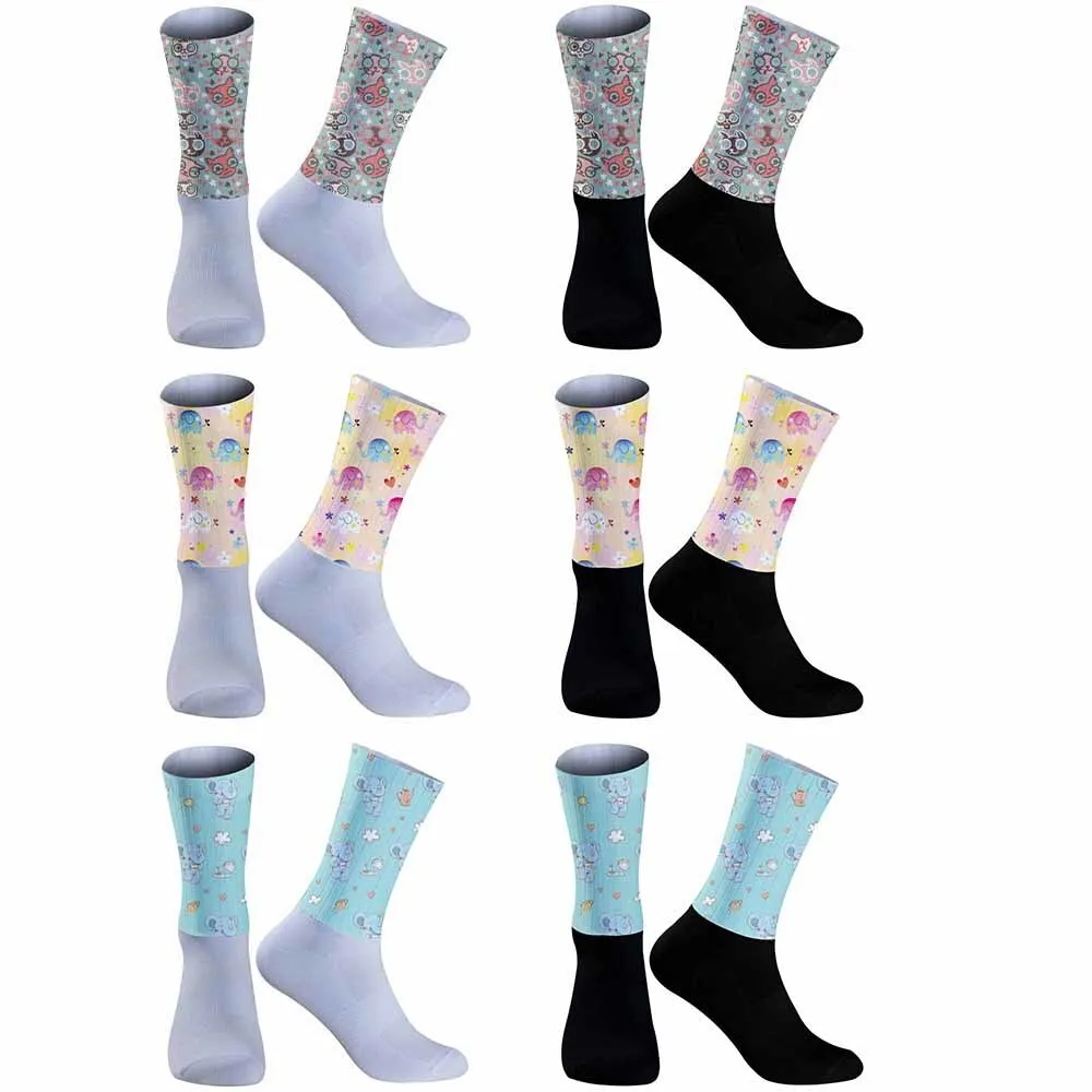 Bike Compression Sport Socks Seamless Anti Slip Cycling Socks 2024 New Cute animal pattern socks Christmas socks